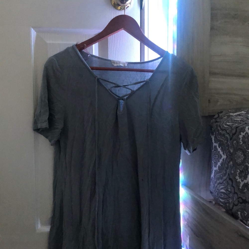 crisscross light blue top